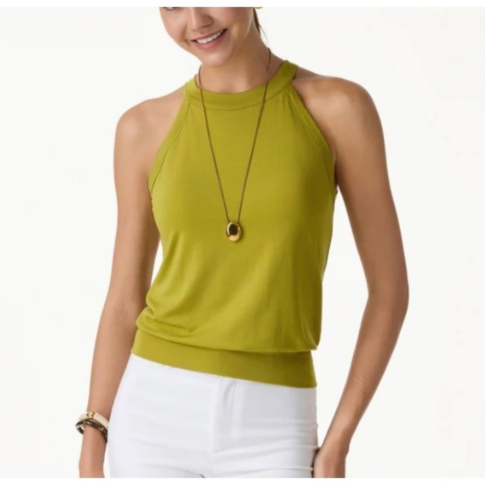 OGL Halter Neck Banded Hem Bra Tank Top Olive Green Large